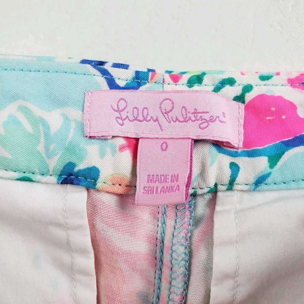 Lilly Pulitzer Alina Pant Women 0 Slim Blue Pink Floral Ankle Serene Blue Gypsea - Picture 6 of 11